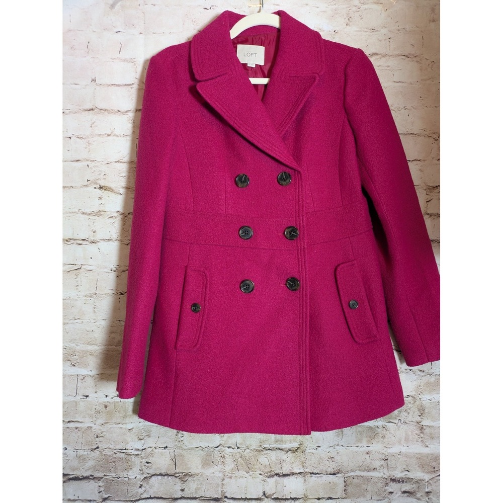 LOFT Boiled Wool Peacoat Women's 2 In Hot Pink Double Breasted Classic Coat